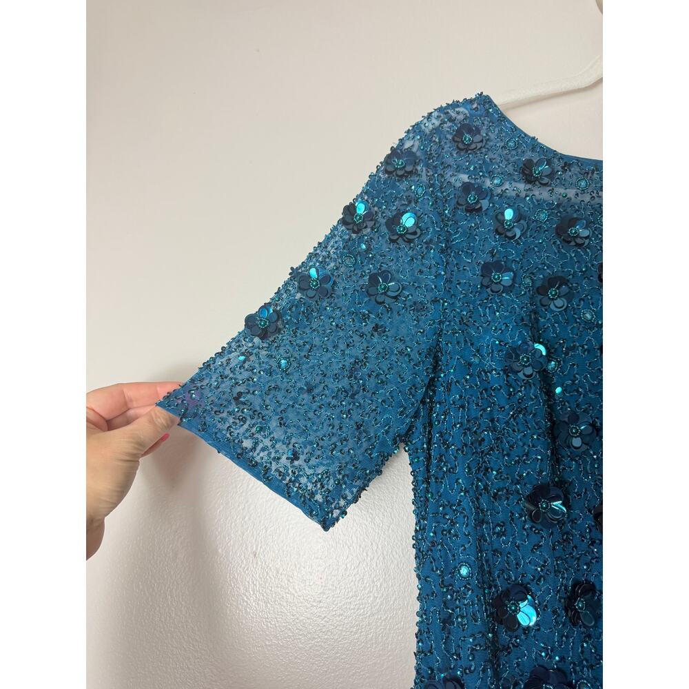 NWT Adrianna Papell Floral Beaded Blue Gown Mother of Bride Wedding Guest Dress - Picture 9 of 16
